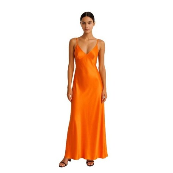 ZARA Women Backless Satin Slip Dress Hot Orange Size Small - Picture 1 of 11